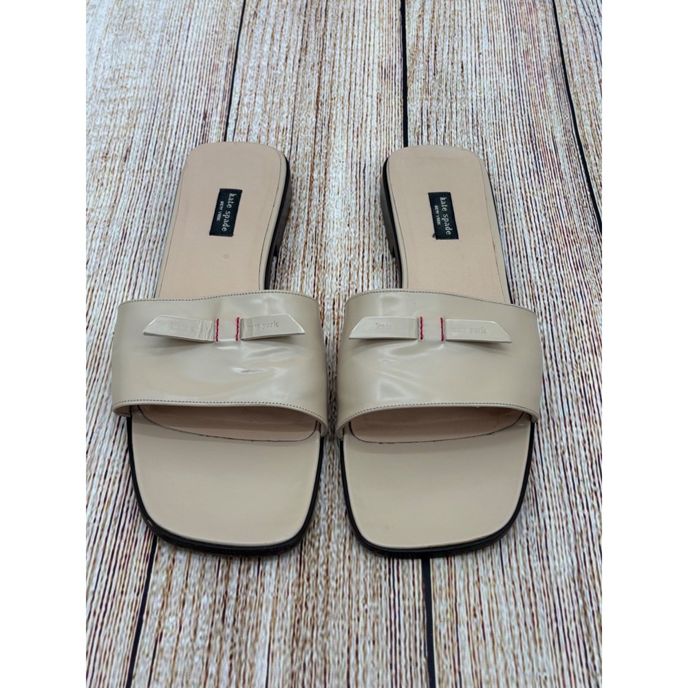 kate spade Beige Bow Slide Sandals